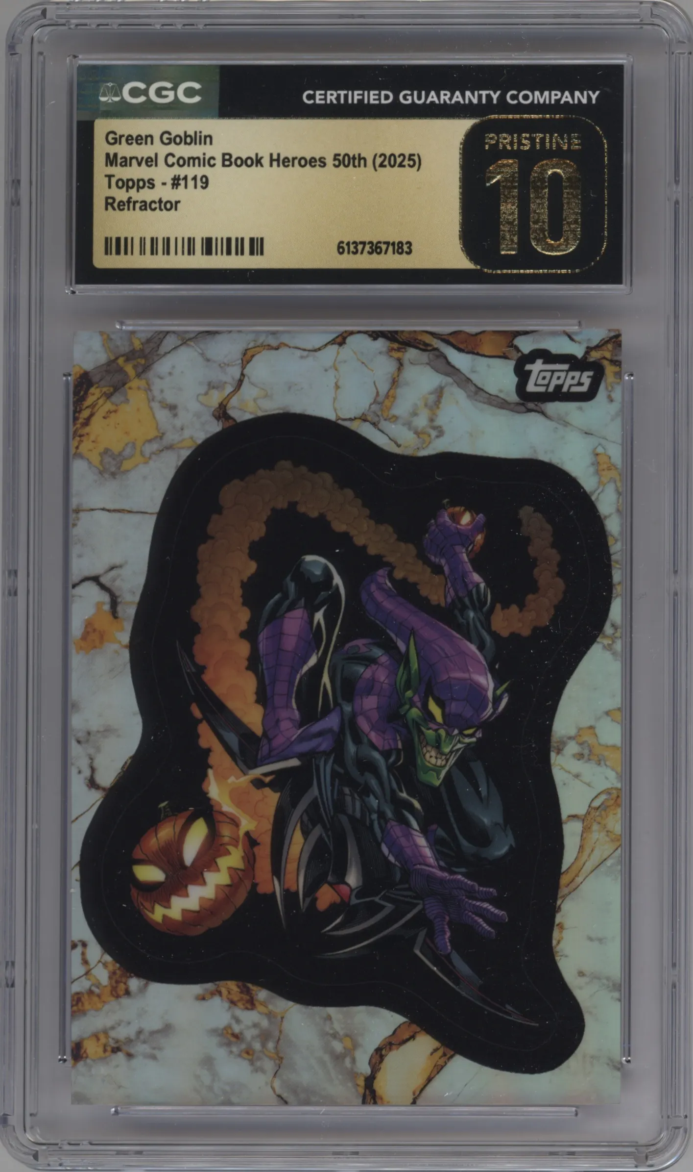 2025 Topps Marvel Comic Book Heroes 1975 Golden Anniversary Green Goblin Refractor #119 CGC 10