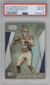 Patrick Mahomes II from the 2017 Panini Certified set graded by PSA and given an overall grade of 8.