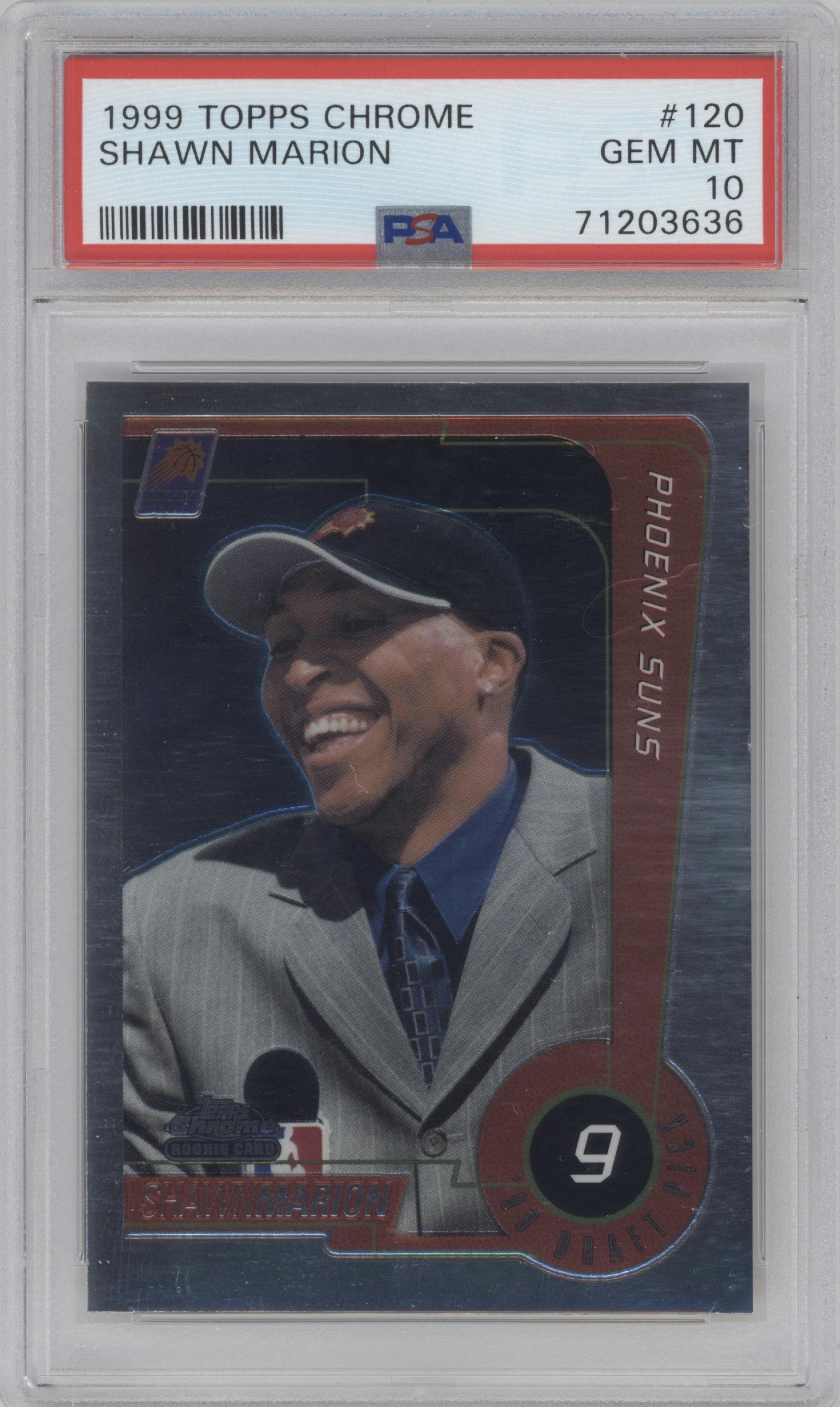 Shawn Marion from the 1999-00 Topps Chrome set graded by PSA and given an overall grade of 10.