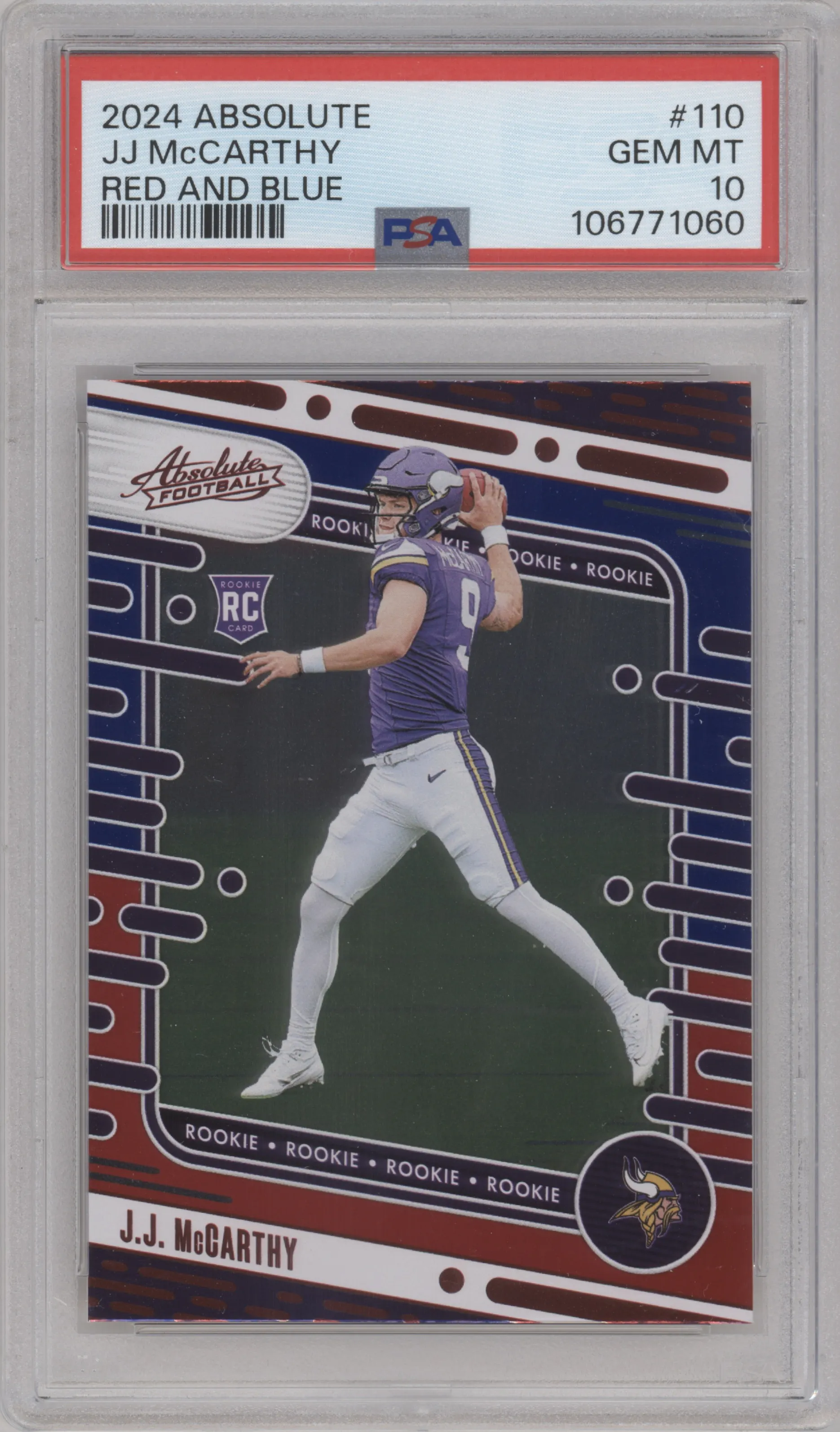 2024 Panini Absolute Rookies J.J. McCarthy Red/Blue #110 PSA 10