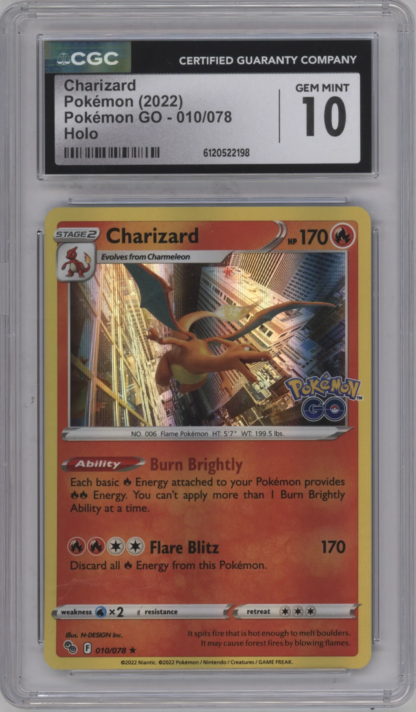 2022 Pokemon SWSH Pokemon GO Charizard #010 CGC 10