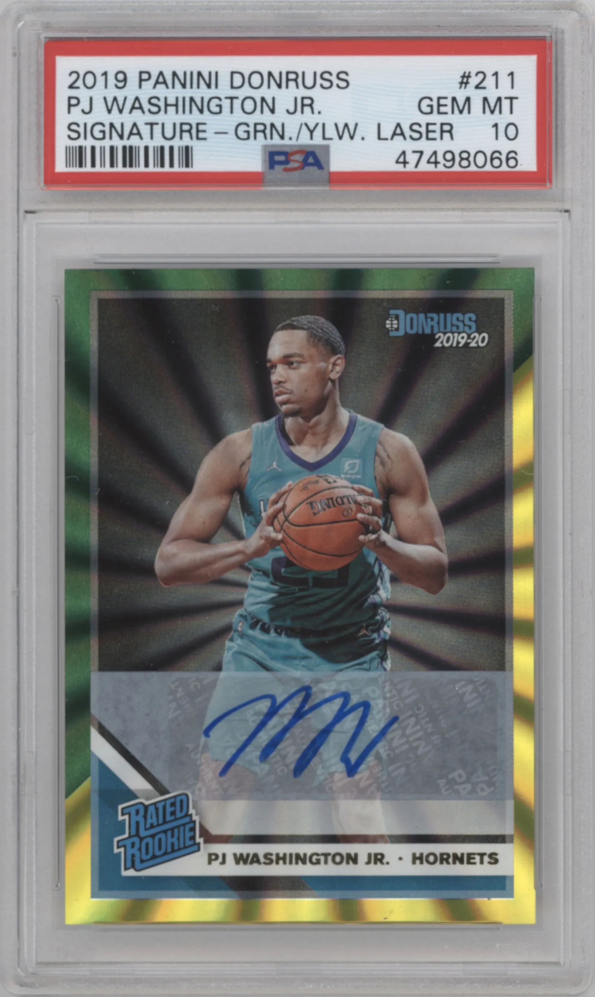 2019 Panini Donruss Rtd.Rke.Sig. PJ Washington Jr. Green/Yellow Laser PSA 10