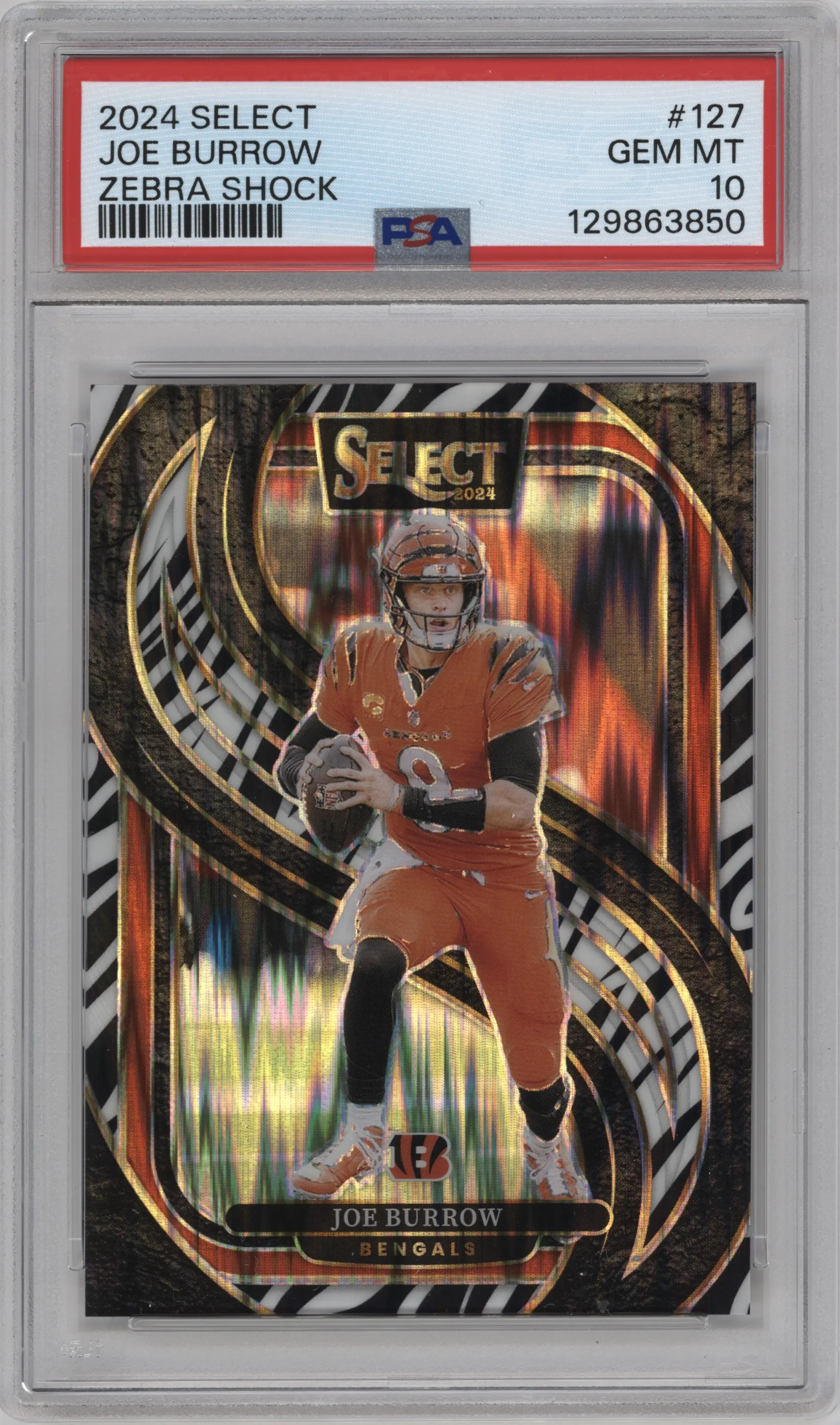 2024 Panini Select Pre.Lvl. Joe Burrow Zebra Shock #127 PSA 10