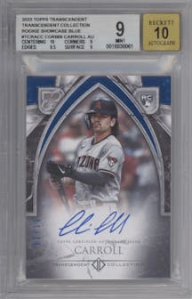 Corbin Carroll from the 2023 Topps Transcendent Collection set featuring a Blue parallel graded by Beckett and given an overall grade of 9.