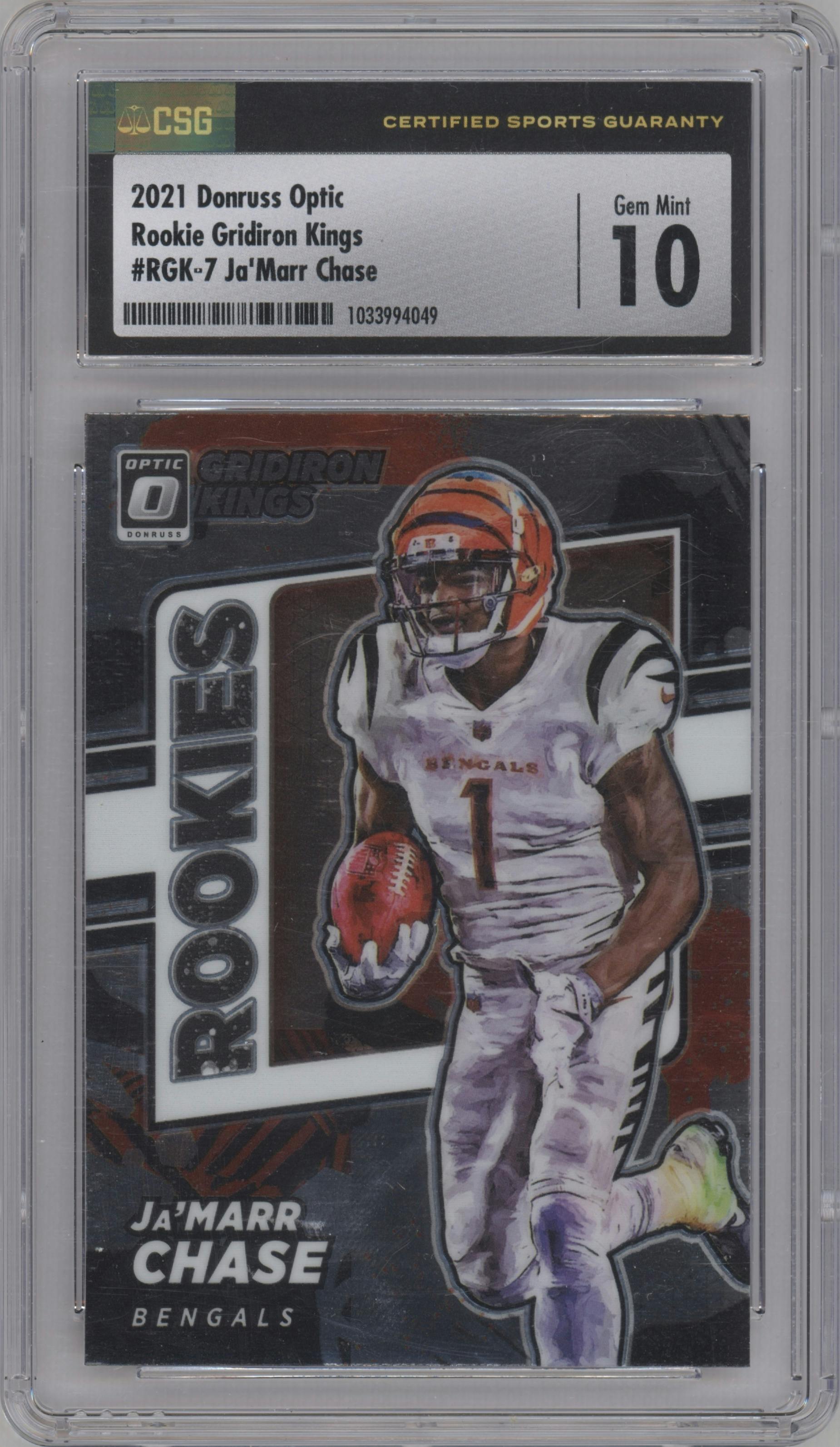 Ja'Marr Chase from the 2021 Panini Donruss Optic set graded by CSG and given an overall grade of 10.