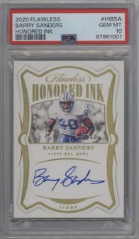 Barry Sanders from the 2020 Panini Flawless set graded by PSA and given an overall grade of 10.