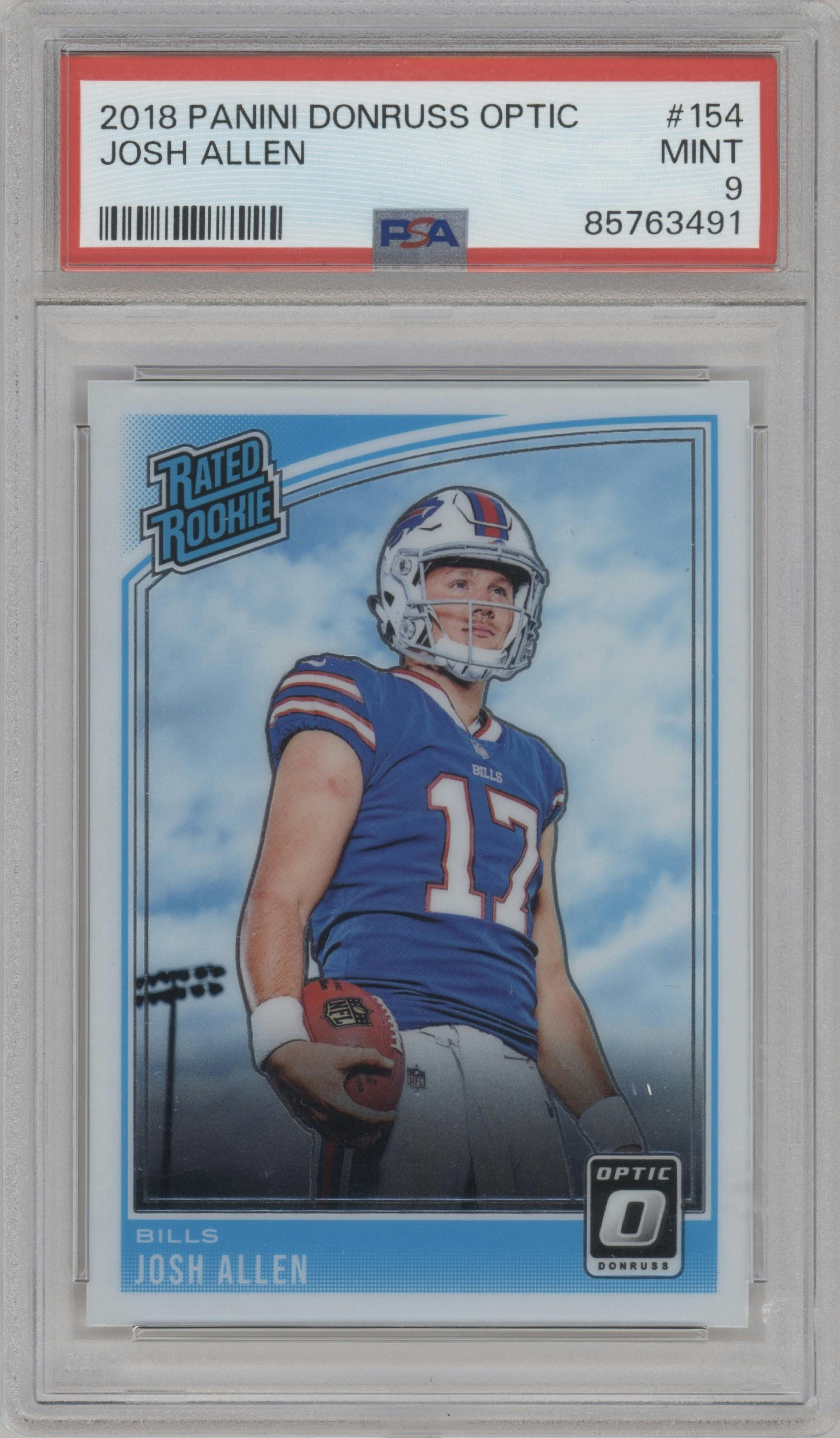 Josh Allen from the 2018 Panini Donruss Optic set graded by PSA and given an overall grade of 9.
