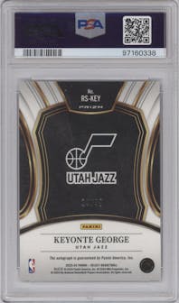 Keyonte George from the 2023-24 Panini Select  set featuring a Blue Prizm parallel graded by PSA and given an overall grade of 9.