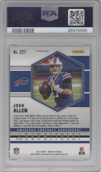 Josh Allen from the 2021 Panini Mosaic set featuring a Reactive Orange parallel graded by PSA and given an overall grade of 10.