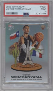 Victor Wembanyama from the 2023-24 Topps Now set graded by PSA and given an overall grade of 9.