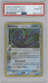 Rayquaza from the 2006 Pokemon EX set graded by PSA and given an overall grade of 10.