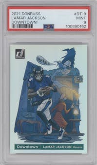 Lamar Jackson from the 2021 Panini Donruss set graded by PSA and given an overall grade of 9.