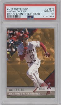 Shohei Ohtani from the 2018-19 Topps Now Offseason set graded by PSA and given an overall grade of 10.