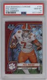Phil Mafah from the 2024 Bowman University Chrome set featuring a Red Shimmer Refractor parallel graded by PSA and given an overall grade of 10.