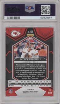 Patrick Mahomes II from the 2024 Panini Mosaic set featuring a Red Mosaic parallel graded by PSA and given an overall grade of 10.