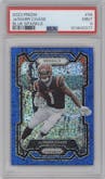 Ja'Marr Chase from the 2023 Panini Prizm set featuring a Blue Sparkle parallel graded by PSA and given an overall grade of 9.