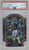 Jalen Hurts from the 2020 Panini Select set featuring a Die-Cut Purple parallel graded by PSA and given an overall grade of 10.