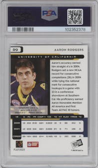 Aaron Rodgers from the 2005 Press Pass set featuring a Reflector parallel graded by PSA and given an overall grade of 10.