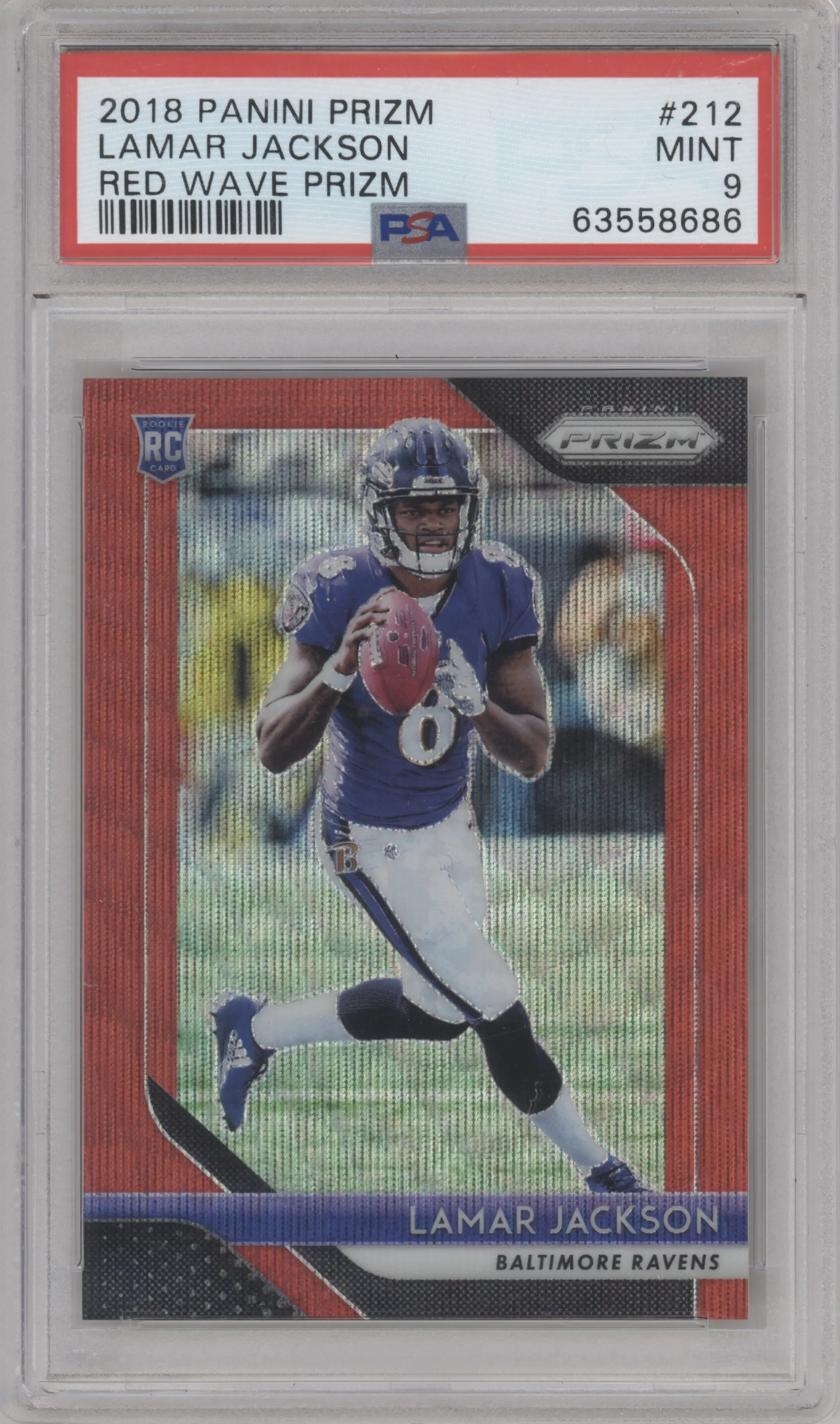 2018 Panini Prizm Lamar Jackson Red Wave #212 PSA 9