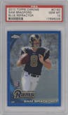 Sam Bradford from the 2010 Topps Chrome set featuring a Blue Refractor parallel graded by PSA and given an overall grade of 10.