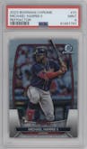 Michael Harris II from the 2023 Bowman Chrome set featuring a Refractor parallel graded by PSA and given an overall grade of 9.