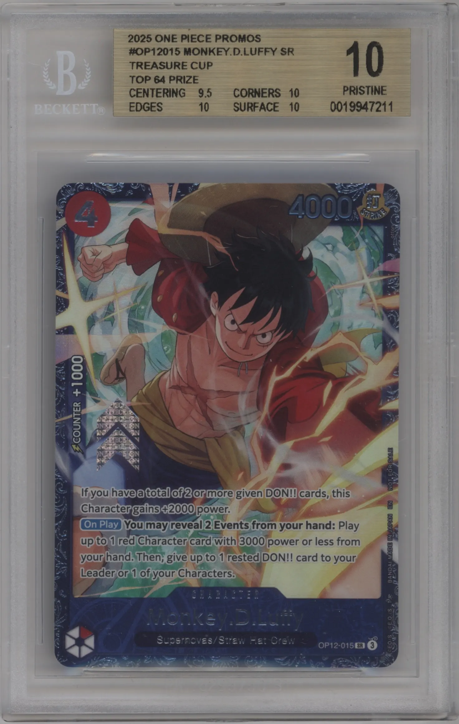 2025 One Piece Monkey.D.Luffy Treasure Cup November BGS 10