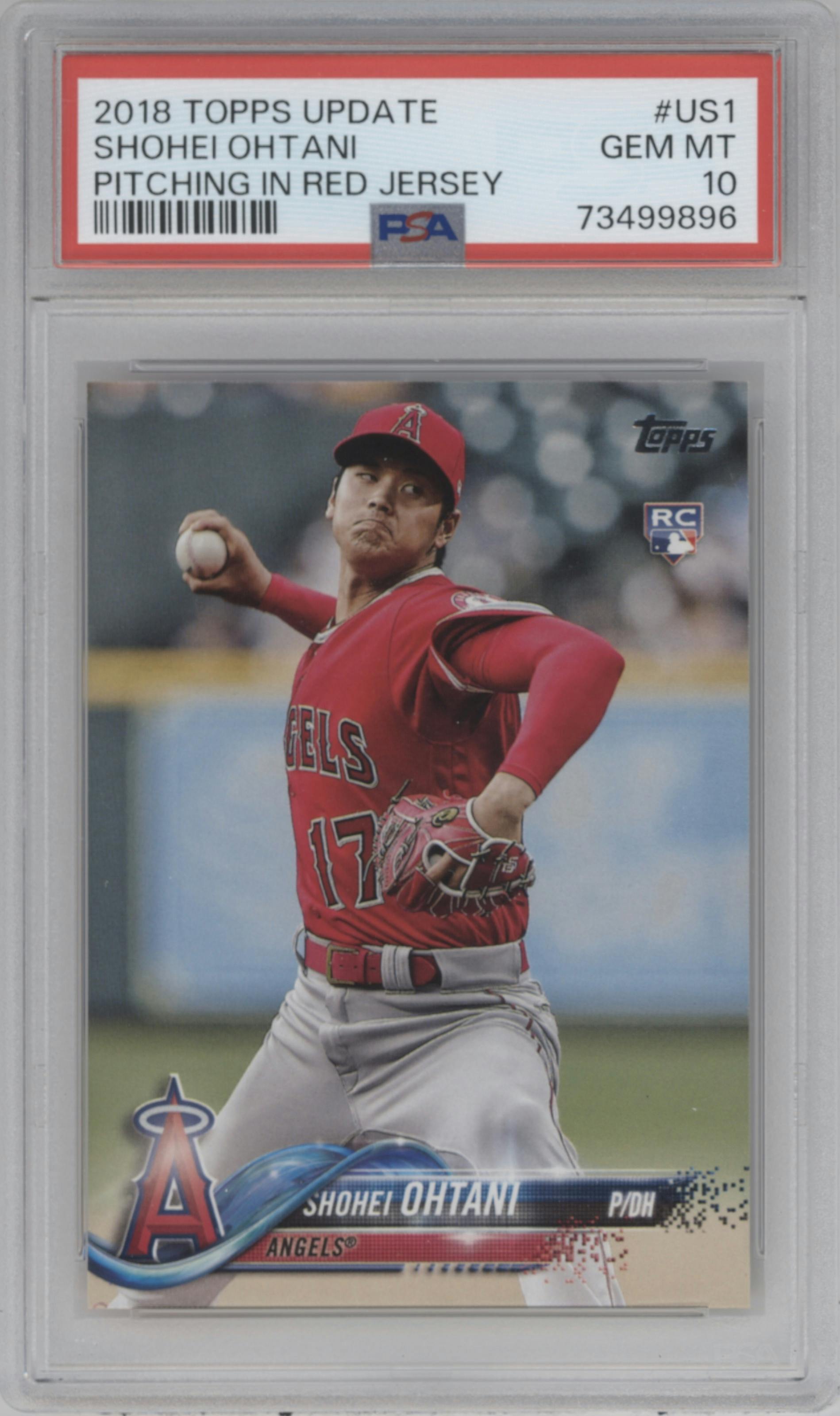 Shohei Ohtani from the 2018 Topps Update set graded by PSA and given an overall grade of 10.