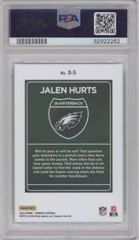 Jalen Hurts from the 2023 Panini Donruss set graded by PSA and given an overall grade of 10.