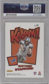 Matthew Stafford from the 2022 Panini Absolute set featuring a Gold parallel graded by PSA and given an overall grade of 10.