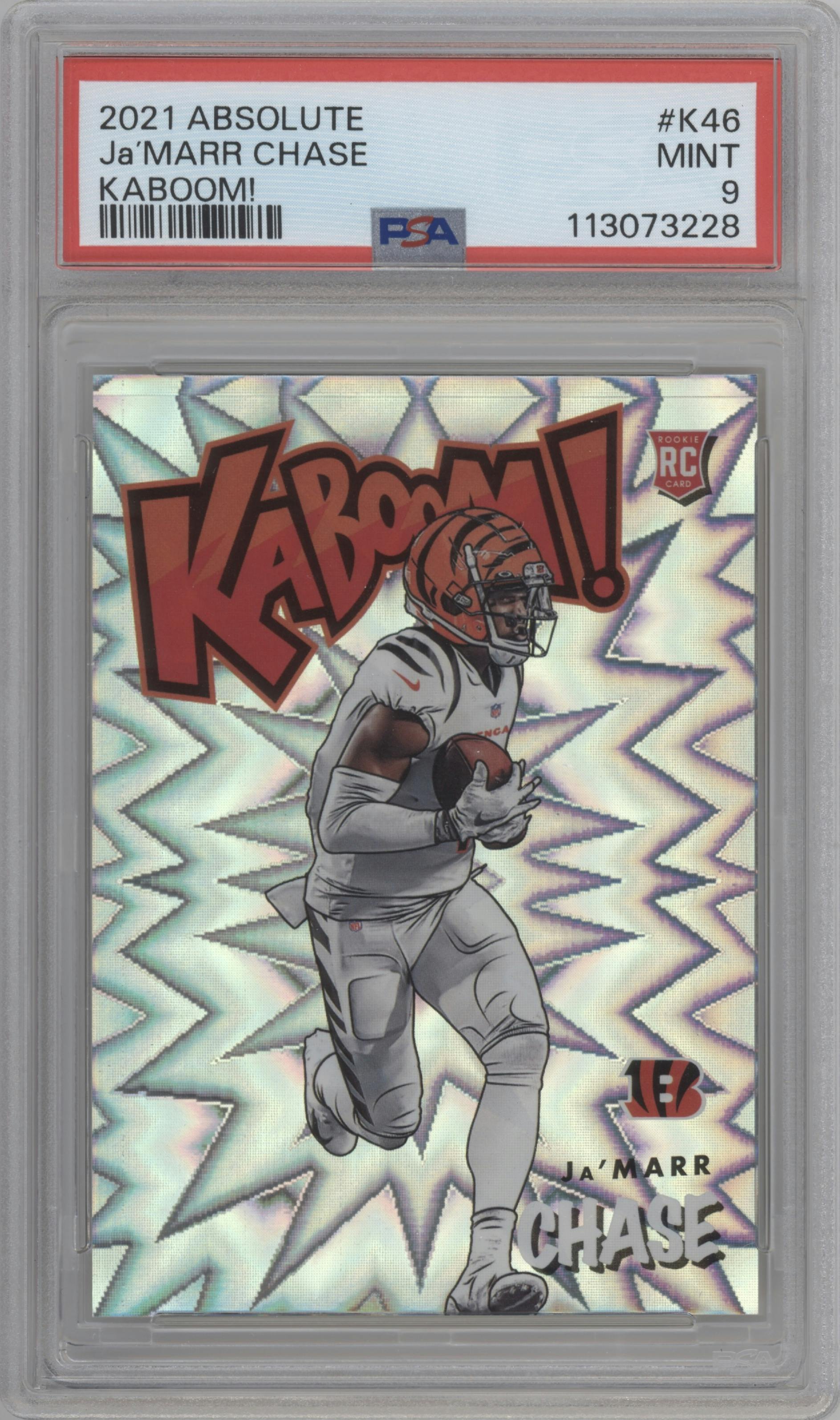 Ja'Marr Chase from the 2021 Panini Absolute set graded by PSA and given an overall grade of 9.