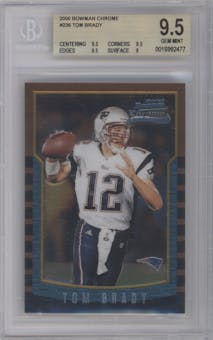 Tom Brady from the 2000 Bowman Chrome set graded by Beckett and given an overall grade of 9.5.