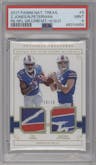 Nathan Peterman/Zay Jones from the 2017 Panini National Treasures set featuring a Holo Gold parallel graded by PSA and given an overall grade of 9.