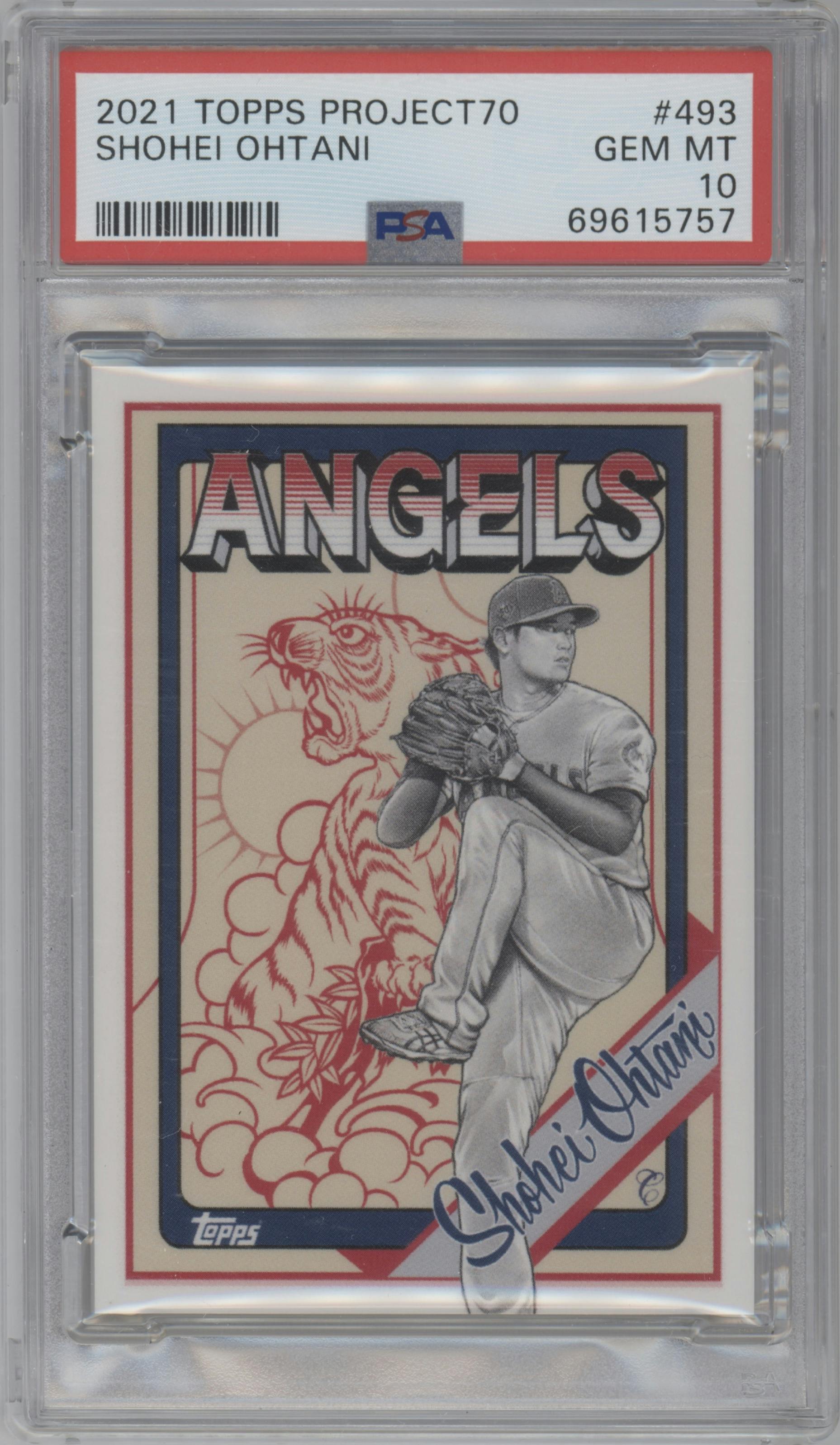 Shohei Ohtani from the 2021-22 Topps Project70 set graded by PSA and given an overall grade of 10.