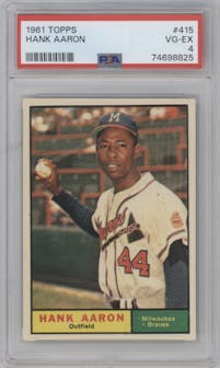 Hank Aaron from the 1961 Topps set graded by PSA and given an overall grade of 4.