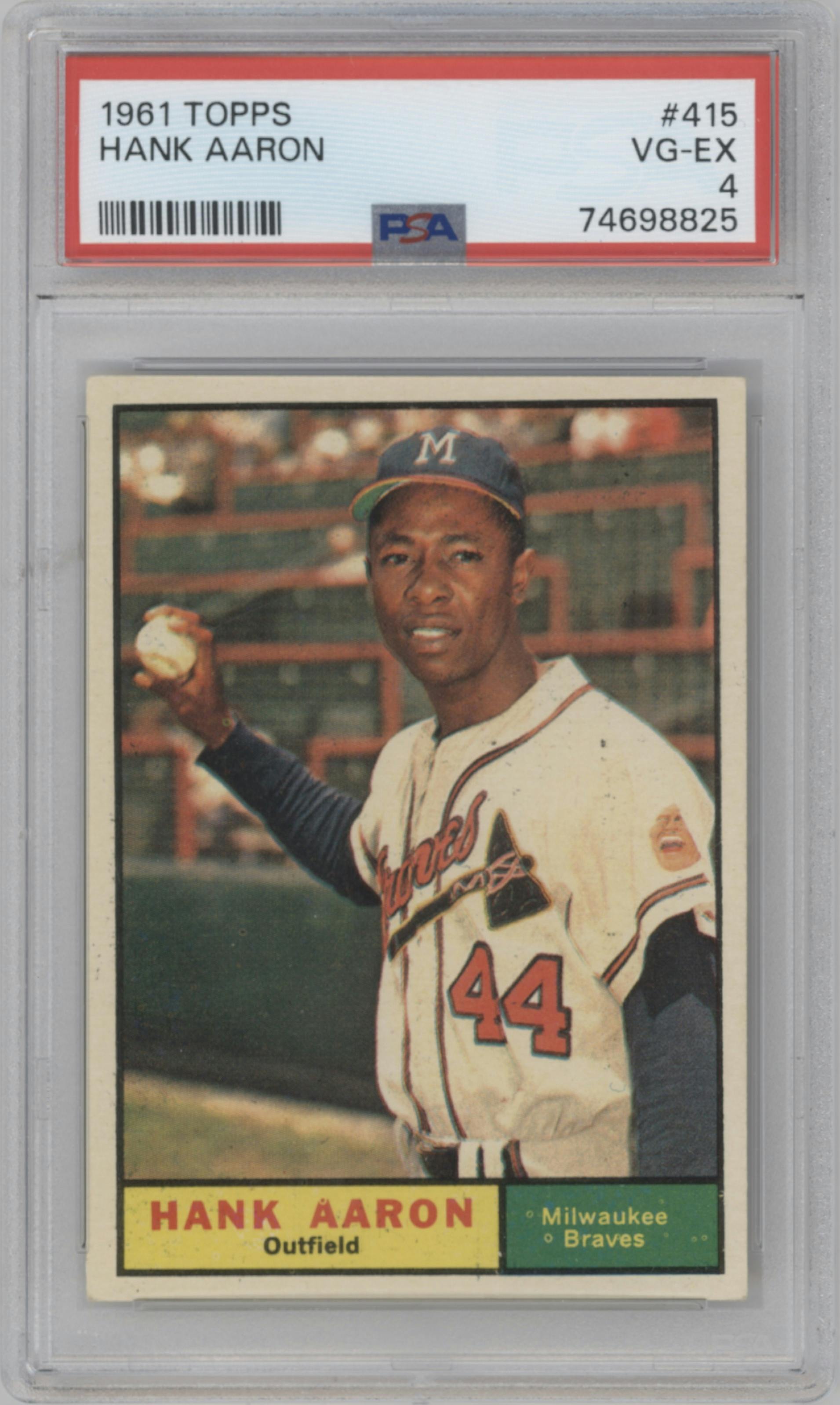 Hank Aaron from the 1961 Topps set graded by PSA and given an overall grade of 4.