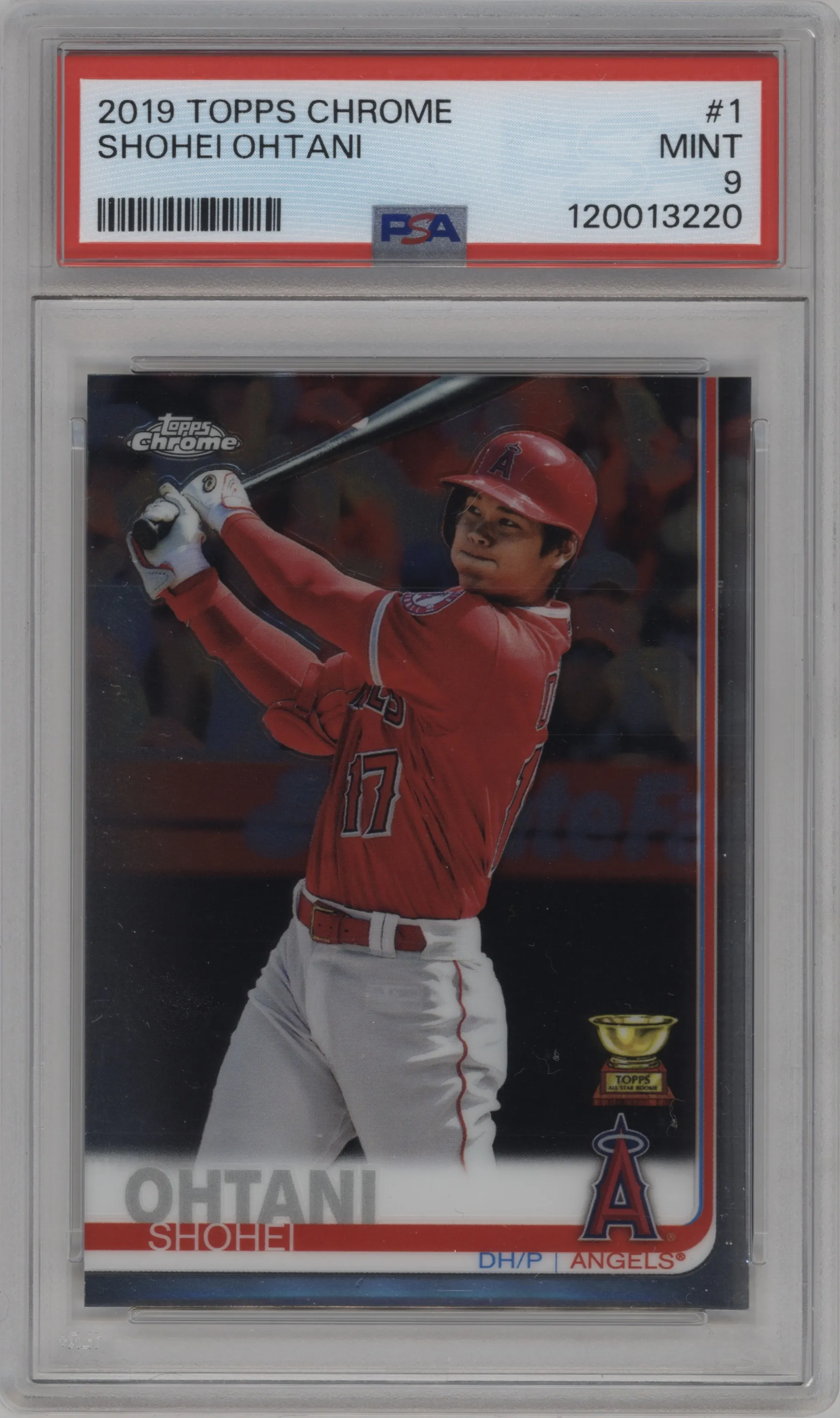Shohei Ohtani from the 2019 Topps Chrome set graded by PSA and given an overall grade of 9.