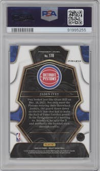 Jaden Ivey from the 2022-23 Panini Select set featuring a Cosmic parallel graded by PSA and given an overall grade of 10.