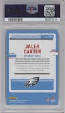 Jalen Carter from the 2023 Donruss Optic set featuring a Green Velocity parallel graded by PSA and given an overall grade of 10.
