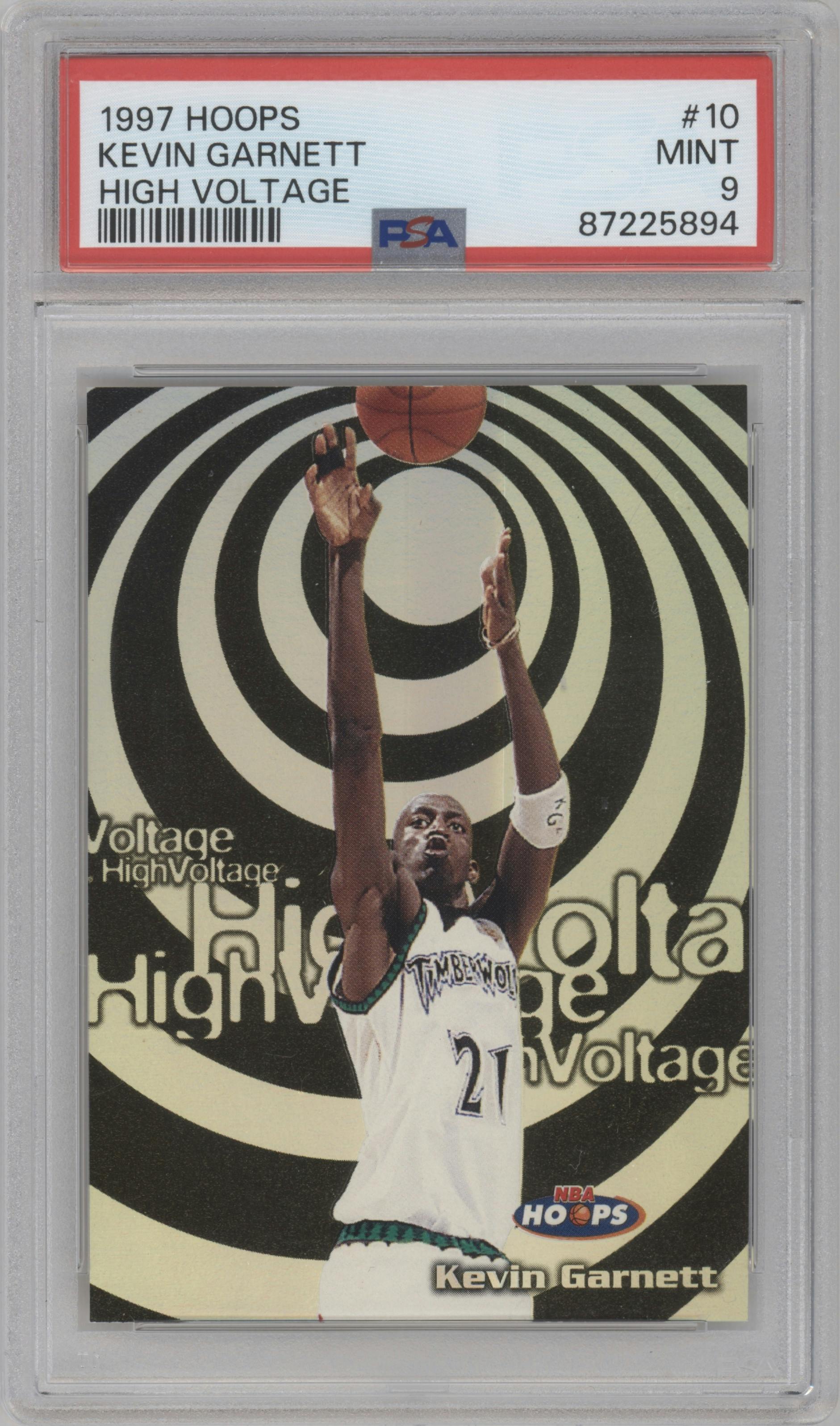Kevin Garnett from the 1997-98 NBA Hoops set graded by PSA and given an overall grade of 9.