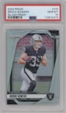 Brock Bowers from the 2024 Panini Prizm set featuring a Silver Prizm parallel graded by PSA and given an overall grade of 10.