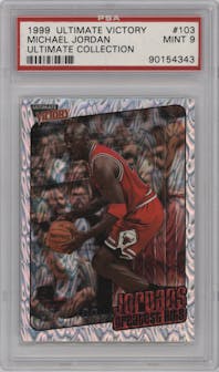 Michael Jordan from the 1999-00 Upper Deck Ultimate Victory set featuring a Ultimate Collection parallel graded by PSA and given an overall grade of 9.