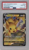 Pikachu V from the 2020 Pokemon SWSH set graded by PSA and given an overall grade of 10.