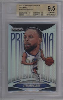  Stephen Curry from the 2024-25 Panini Prizm Black set graded by Beckett and given an overall grade of 9.5.