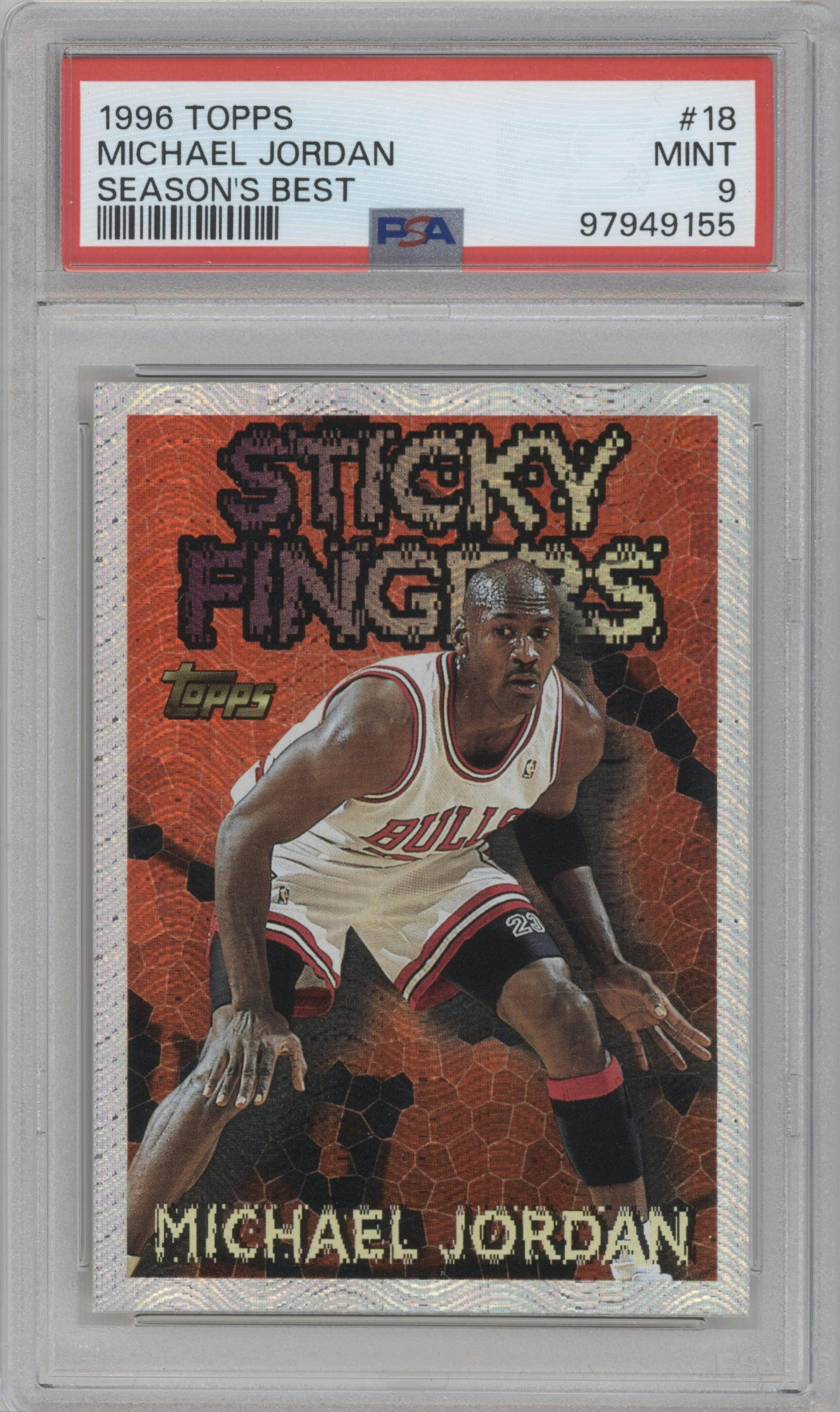 Michael Jordan from the 1996-97 Topps set graded by PSA and given an overall grade of 9.