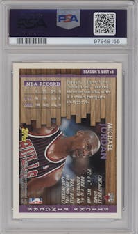 Michael Jordan from the 1996-97 Topps set graded by PSA and given an overall grade of 9.