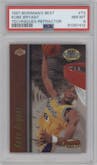 Kobe Bryant from the 1997-98 Bowman's Best set featuring a Refractor parallel graded by PSA and given an overall grade of 8.