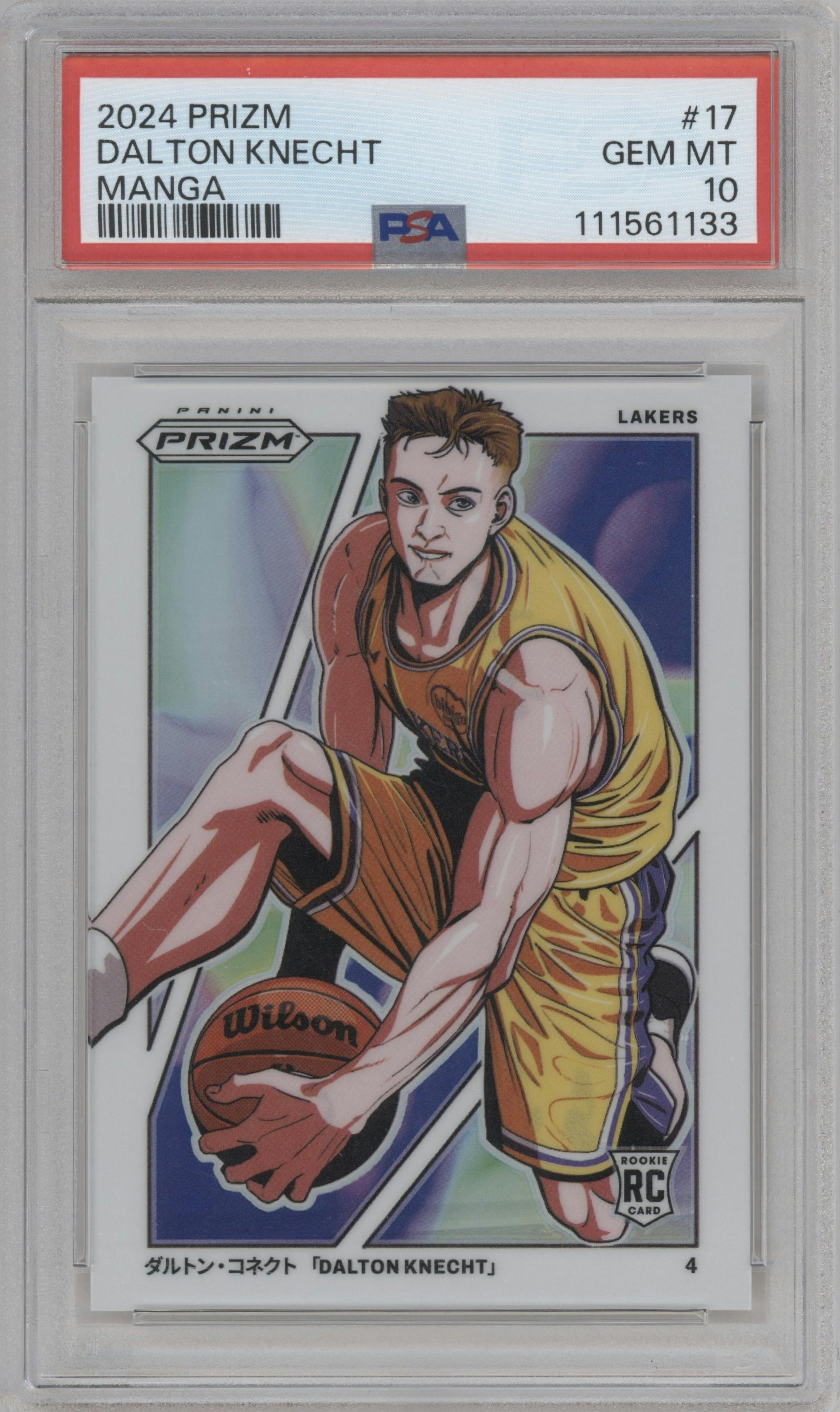 Dalton Knecht from the 2024-25 Panini Prizm set graded by PSA and given an overall grade of 10.