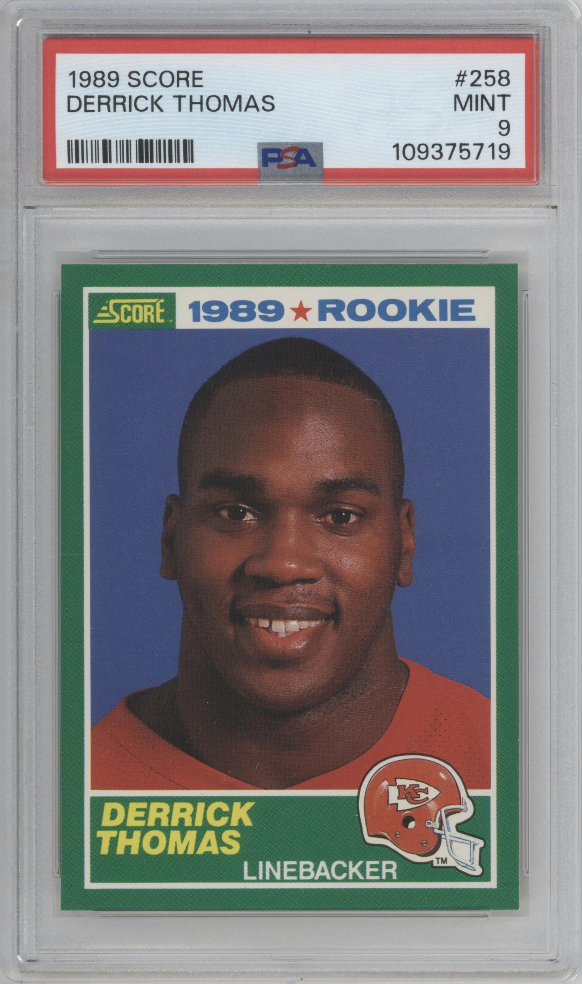 Derrick Thomas from the 1989 Score set graded by PSA and given an overall grade of 9.