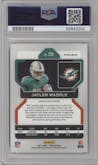 Jaylen Waddle from the 2021 Panini Prizm set featuring a Lazer parallel graded by PSA and given an overall grade of 10.