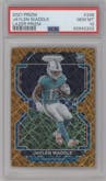 Jaylen Waddle from the 2021 Panini Prizm set featuring a Lazer parallel graded by PSA and given an overall grade of 10.